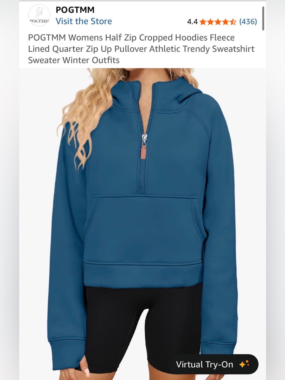 Women's Teal Half-Zip Cropped Hoodie